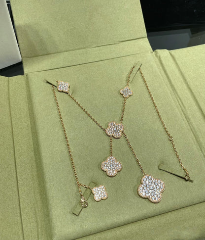 [Lumina]CLOVER 6 MOTIF DIAMOND PAVED NECKLACE