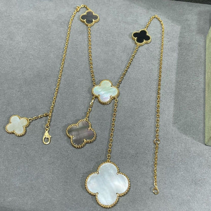 [Lumina]CLOVER 6 MOTIF MOP ONYX GOLD NECKLACE