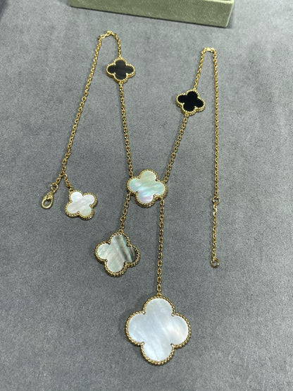 [Lumina]CLOVER 6 MOTIF MOP ONYX GOLD NECKLACE