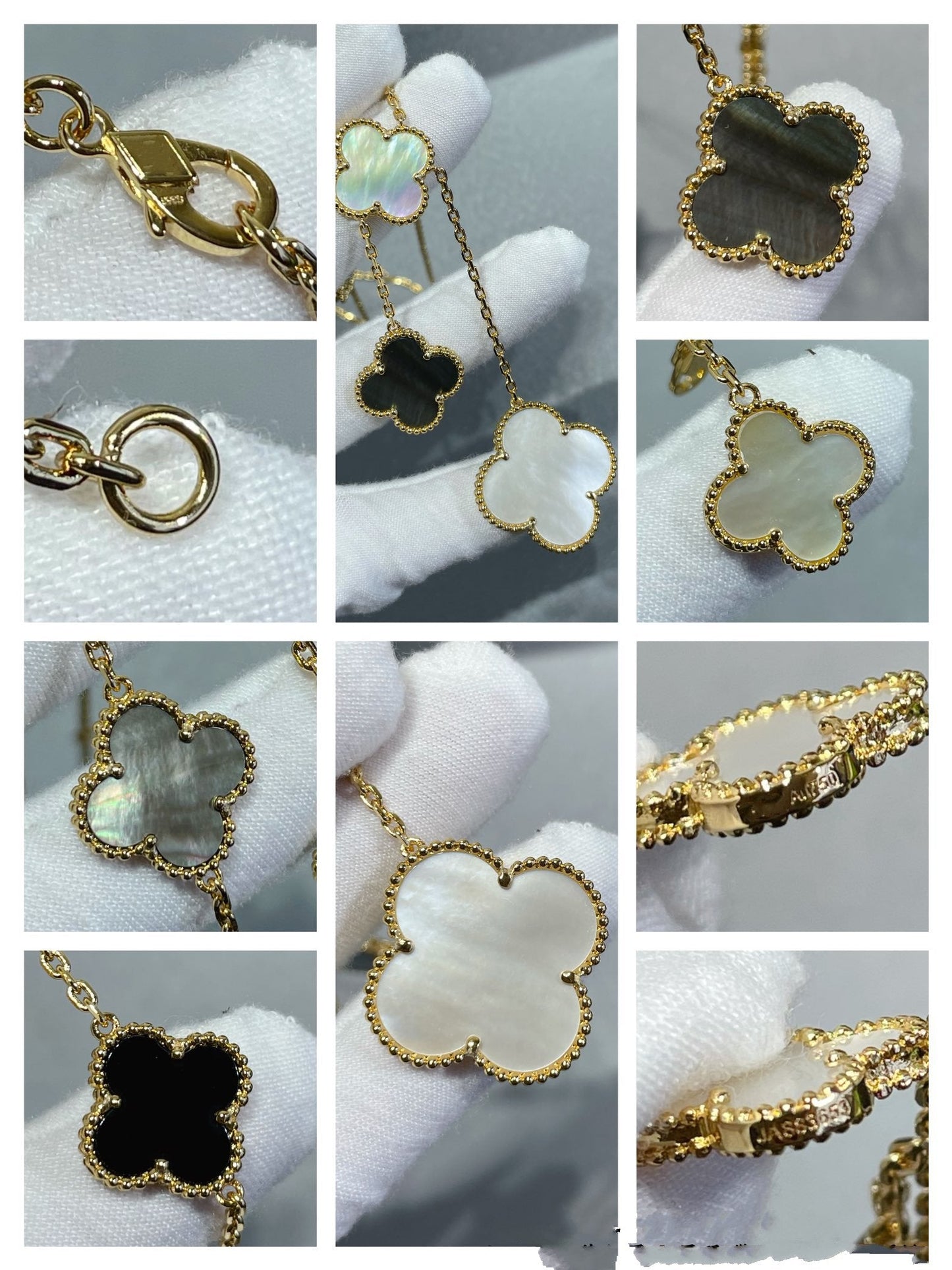 [Lumina]CLOVER 6 MOTIF MOP ONYX GOLD NECKLACE