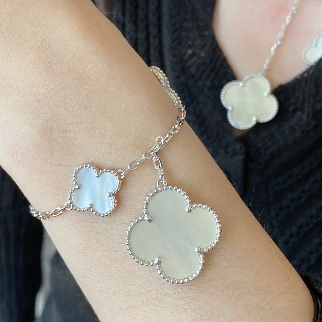 [Lumina]CLOVER 5 MOTIF WHITE MOP SILVER BRACELET