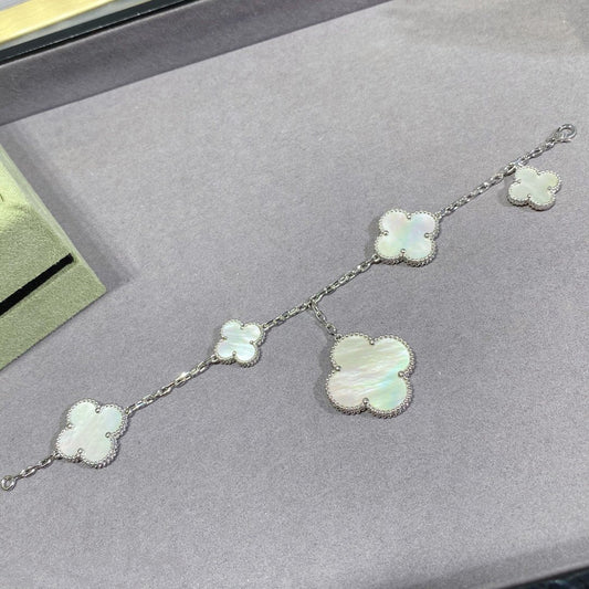 [Lumina]CLOVER 5 MOTIF WHITE MOP SILVER BRACELET