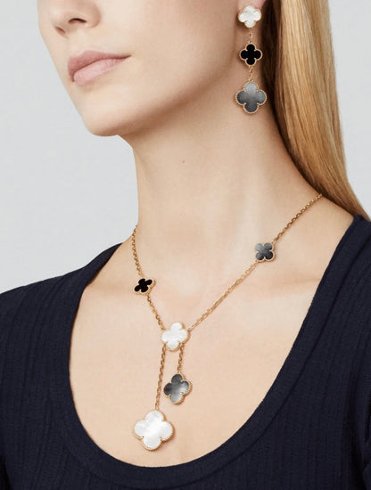 [Lumina]CLOVER 3 MOTIF MOP ONYX DARK MOP PINK GOLD EARRINGS