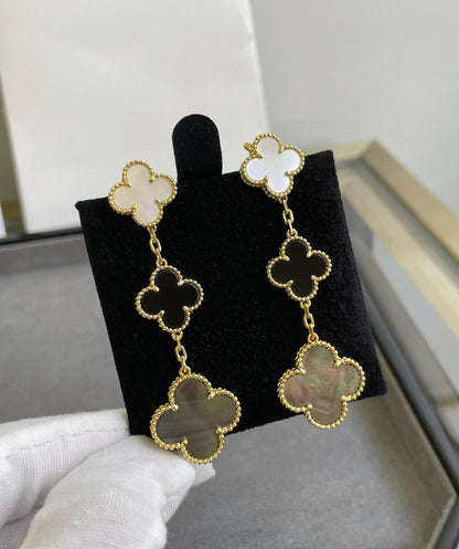 [Lumina]CLOVER 3 MOTIF MOP ONYX DARK MOP PINK GOLD EARRINGS
