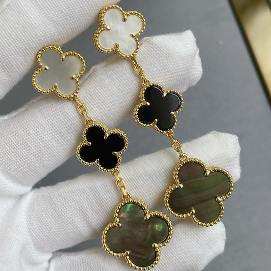 [Lumina]CLOVER 3 MOTIF MOP ONYX DARK MOP PINK GOLD EARRINGS