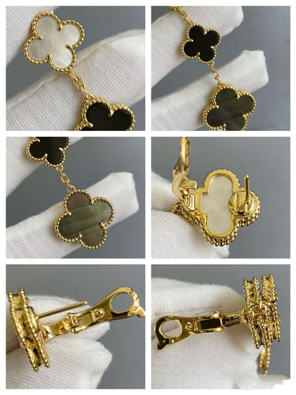 [Lumina]CLOVER 3 MOTIF MOP ONYX DARK MOP PINK GOLD EARRINGS