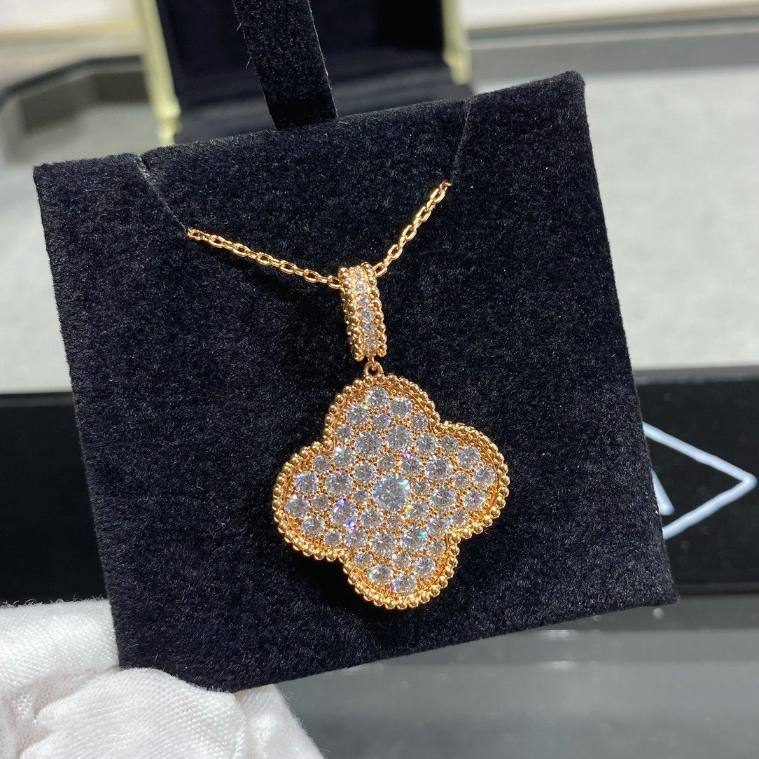 [Lumina]CLOVER 25MM LARGE PEDANT DIAMOND PAVED LONG NECKLACE