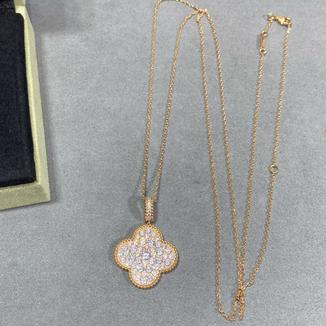 [Lumina]CLOVER 25MM LARGE PEDANT DIAMOND PAVED LONG NECKLACE
