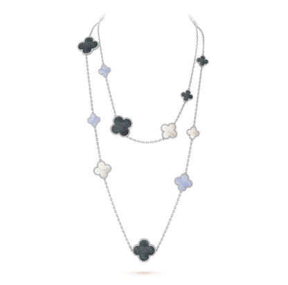 [Lumina]CLOVER 16 MOTIF CHALCEDONY MOP SILVER NECKLACE