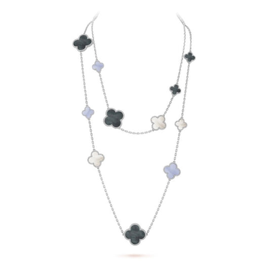 [Lumina]CLOVER 16 MOTIF CHALCEDONY MOP SILVER NECKLACE