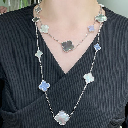 [Lumina]CLOVER 16 MOTIF CHALCEDONY MOP SILVER NECKLACE