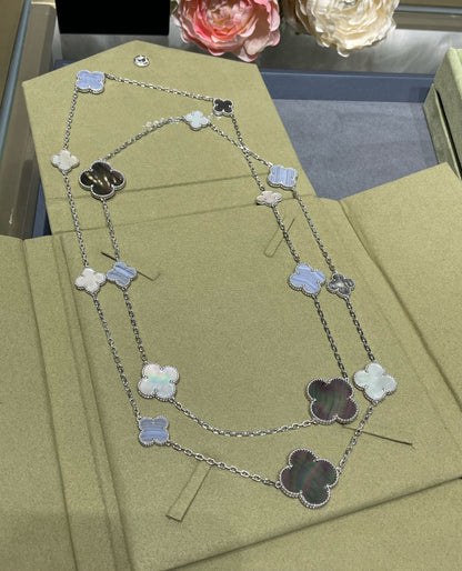 [Lumina]CLOVER 16 MOTIF CHALCEDONY MOP SILVER NECKLACE