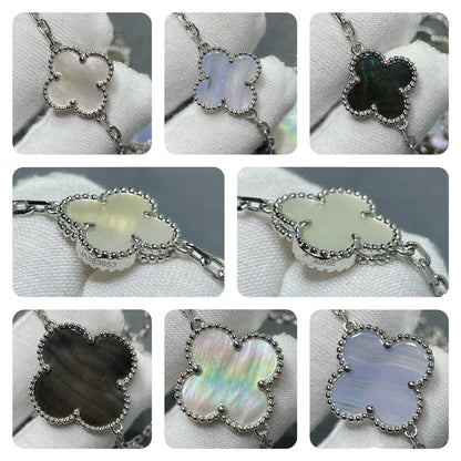 [Lumina]CLOVER 16 MOTIF CHALCEDONY MOP SILVER NECKLACE