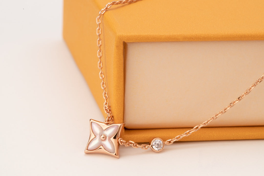[Lumina]STAR PINK MOP 1 DIAMOND PINK GOLD NECKLACE