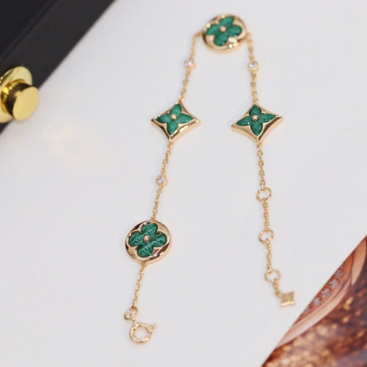 [Lumina]STAR AND SUN 4 MOTIF PINK GOLD MALACHITE BRACELET