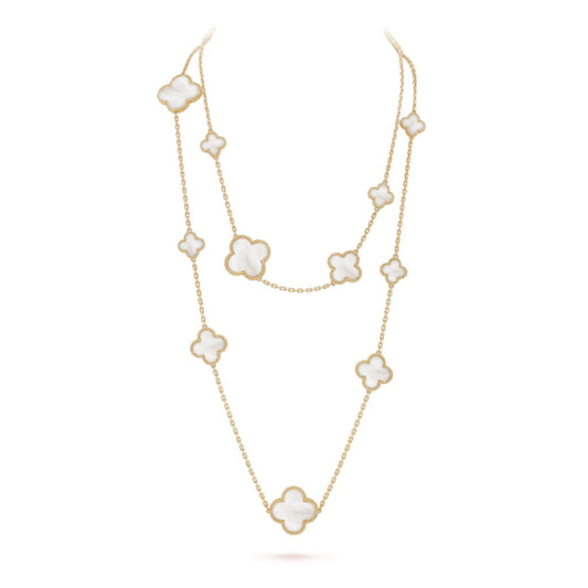 [Lumina]CLOVER 16 MOTIF WHITE MOP GOLD NECKLACE