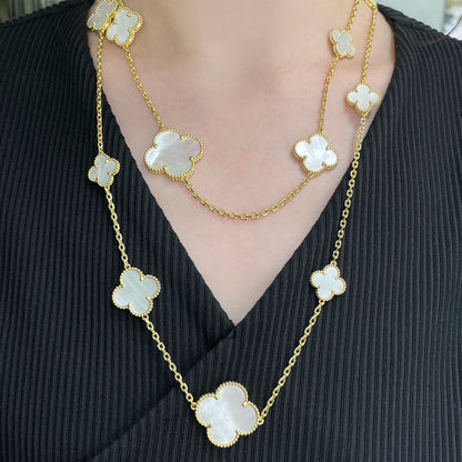 [Lumina]CLOVER 16 MOTIF WHITE MOP GOLD NECKLACE