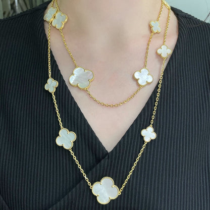 [Lumina]CLOVER 16 MOTIF WHITE MOP GOLD NECKLACE