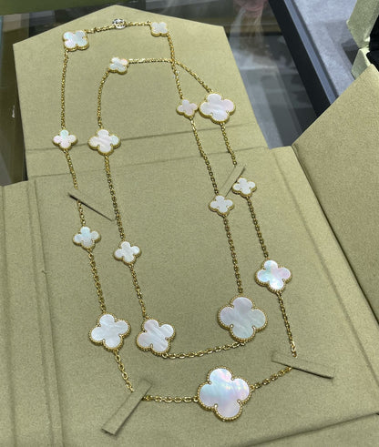 [Lumina]CLOVER 16 MOTIF WHITE MOP GOLD NECKLACE