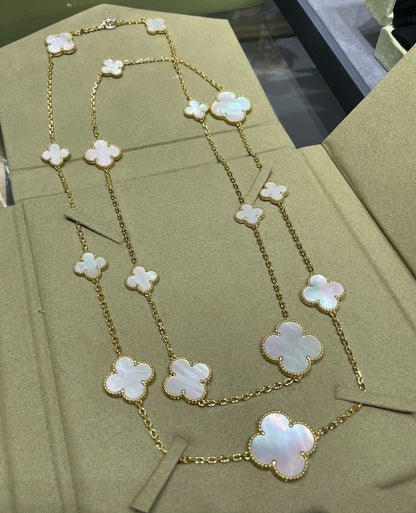 [Lumina]CLOVER 16 MOTIF WHITE MOP GOLD NECKLACE
