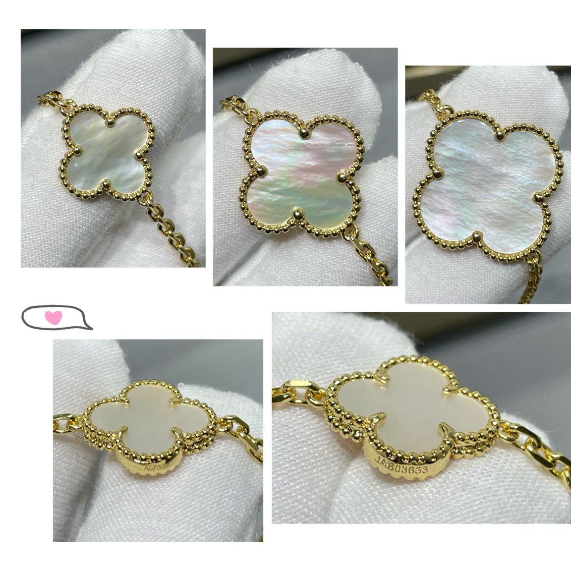 [Lumina]CLOVER 16 MOTIF WHITE MOP GOLD NECKLACE