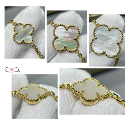 [Lumina]CLOVER 16 MOTIF WHITE MOP GOLD NECKLACE