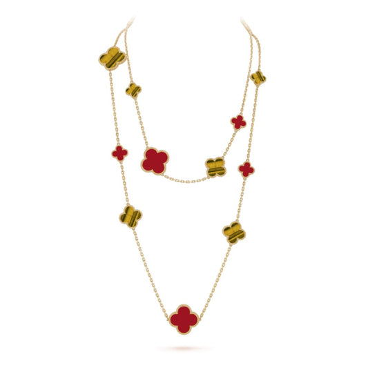 [Lumina]CLOVER 16 MOTIF CARNELIAN TIGER EYE Lumina GOLD NECKLACE