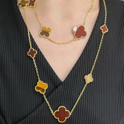 [Lumina]CLOVER 16 MOTIF CARNELIAN TIGER EYE Lumina GOLD NECKLACE