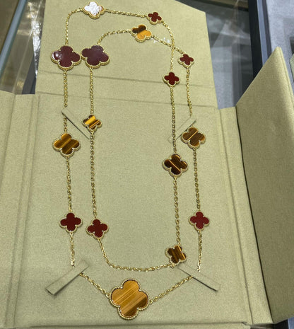 [Lumina]CLOVER 16 MOTIF CARNELIAN TIGER EYE Lumina GOLD NECKLACE
