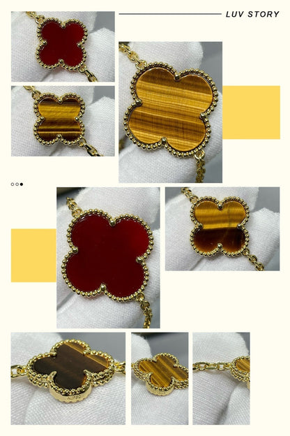 [Lumina]CLOVER 16 MOTIF CARNELIAN TIGER EYE Lumina GOLD NECKLACE