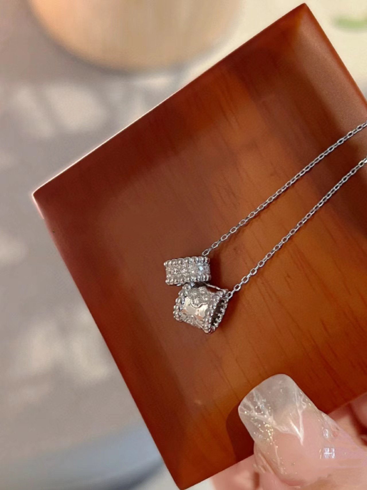 [Lumina]PERLEE DOUBLE PENDANT SILVER DIAMOND NECKLACE