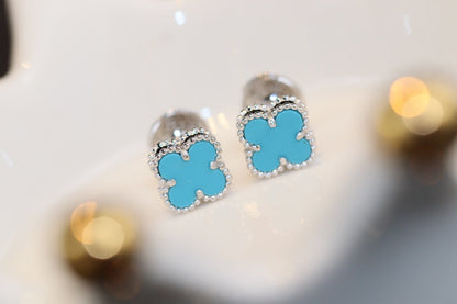 [Lumina]CLOVER MINI TURQUOISE SILVER STUD EARRINGS