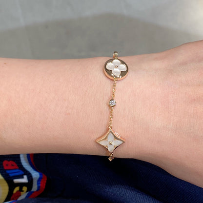 [Lumina]STAR AND SUN 4 MOTIF WHITE MOP PINK GOLD BRACELET