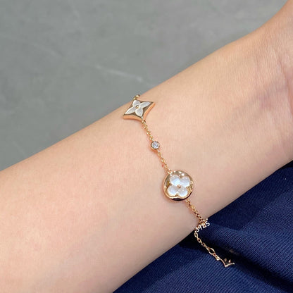 [Lumina]STAR AND SUN 4 MOTIF WHITE MOP PINK GOLD BRACELET