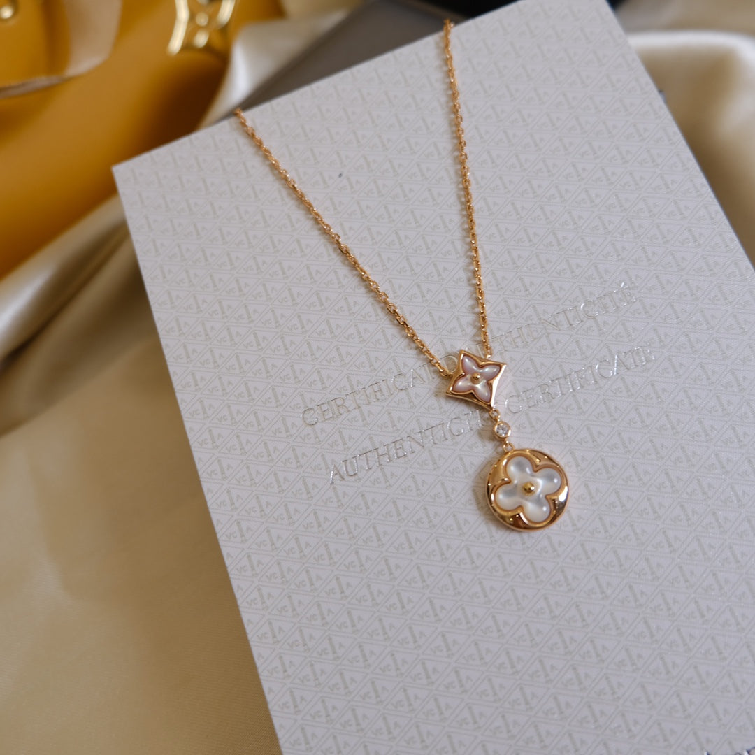 [Lumina]STAR AND SUN WHITE MOP 2 MOTIF PINK GOLD NECKLACE