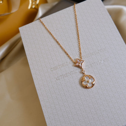 [Lumina]STAR AND SUN WHITE MOP 2 MOTIF PINK GOLD NECKLACE