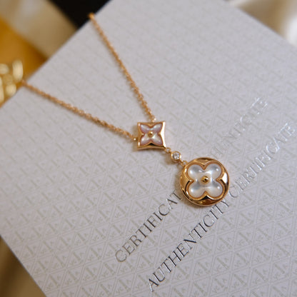 [Lumina]STAR AND SUN WHITE MOP 2 MOTIF PINK GOLD NECKLACE