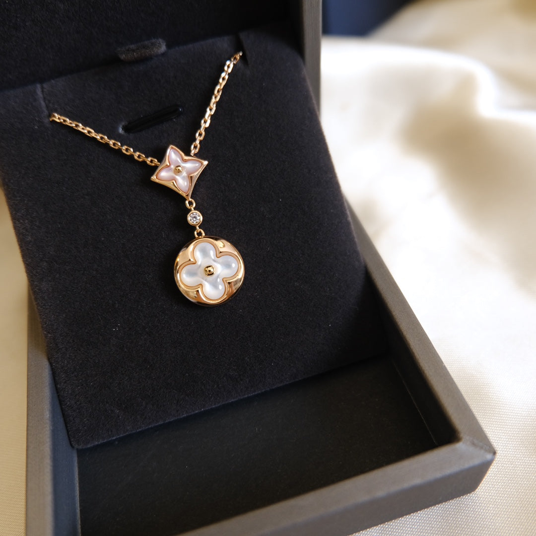 [Lumina]STAR AND SUN WHITE MOP 2 MOTIF PINK GOLD NECKLACE