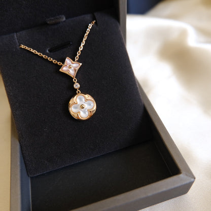 [Lumina]STAR AND SUN WHITE MOP 2 MOTIF PINK GOLD NECKLACE