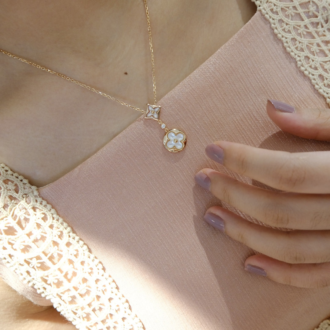 [Lumina]STAR AND SUN WHITE MOP 2 MOTIF PINK GOLD NECKLACE