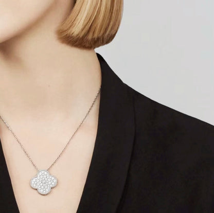 [Lumina]CLOVER 25MM LARGE PENDANT DIAMOND PAVED SILVER NECKLACE