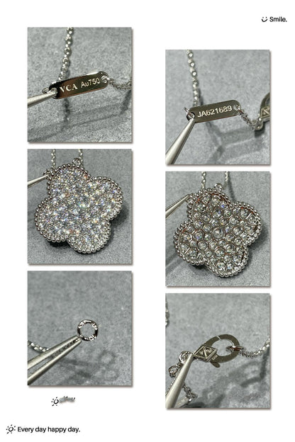 [Lumina]CLOVER 25MM LARGE PENDANT DIAMOND PAVED SILVER NECKLACE