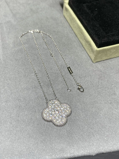 [Lumina]CLOVER 25MM LARGE PENDANT DIAMOND PAVED SILVER NECKLACE