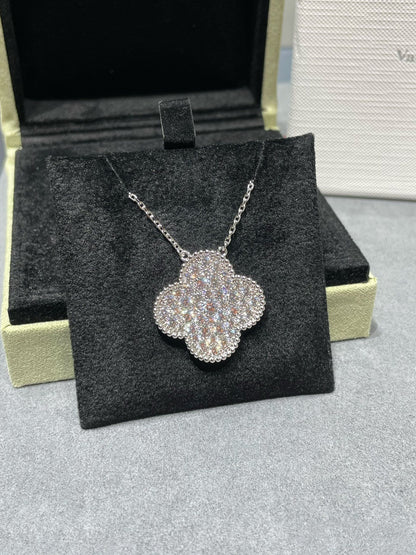 [Lumina]CLOVER 25MM LARGE PENDANT DIAMOND PAVED SILVER NECKLACE