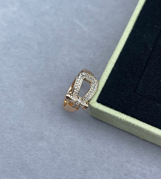 [Lumina]Wide Hoof-Shaped Diamond-Studded Ring