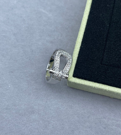 [Lumina]Wide Hoof-Shaped Diamond-Studded Ring