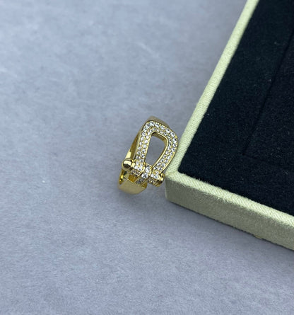 [Lumina]Wide Hoof-Shaped Diamond-Studded Ring