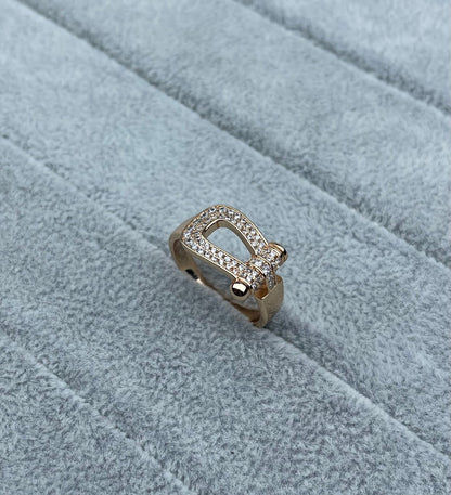 [Lumina]Wide Hoof-Shaped Diamond-Studded Ring