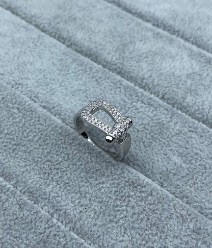 [Lumina]Wide Hoof-Shaped Diamond-Studded Ring