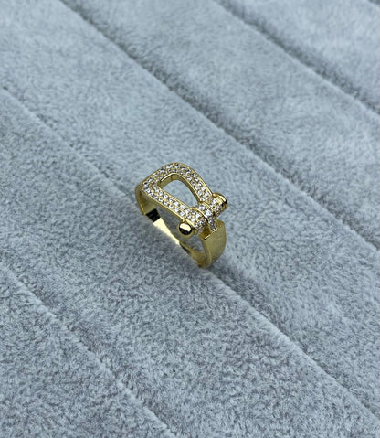 [Lumina]Wide Hoof-Shaped Diamond-Studded Ring